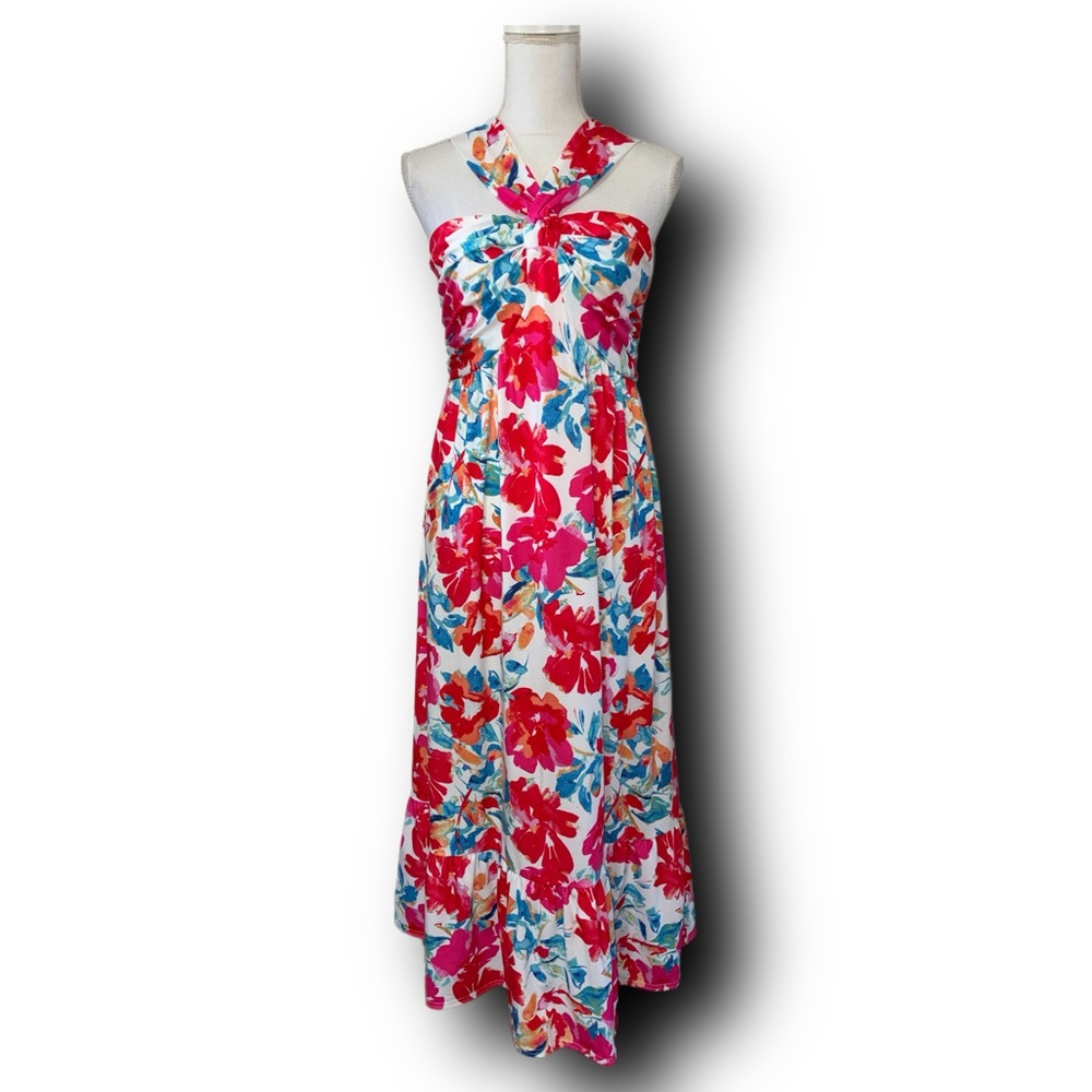 Grace Karin Floral Halter Maxi Dress Criss Cross Summer Garden Party Resortwear
